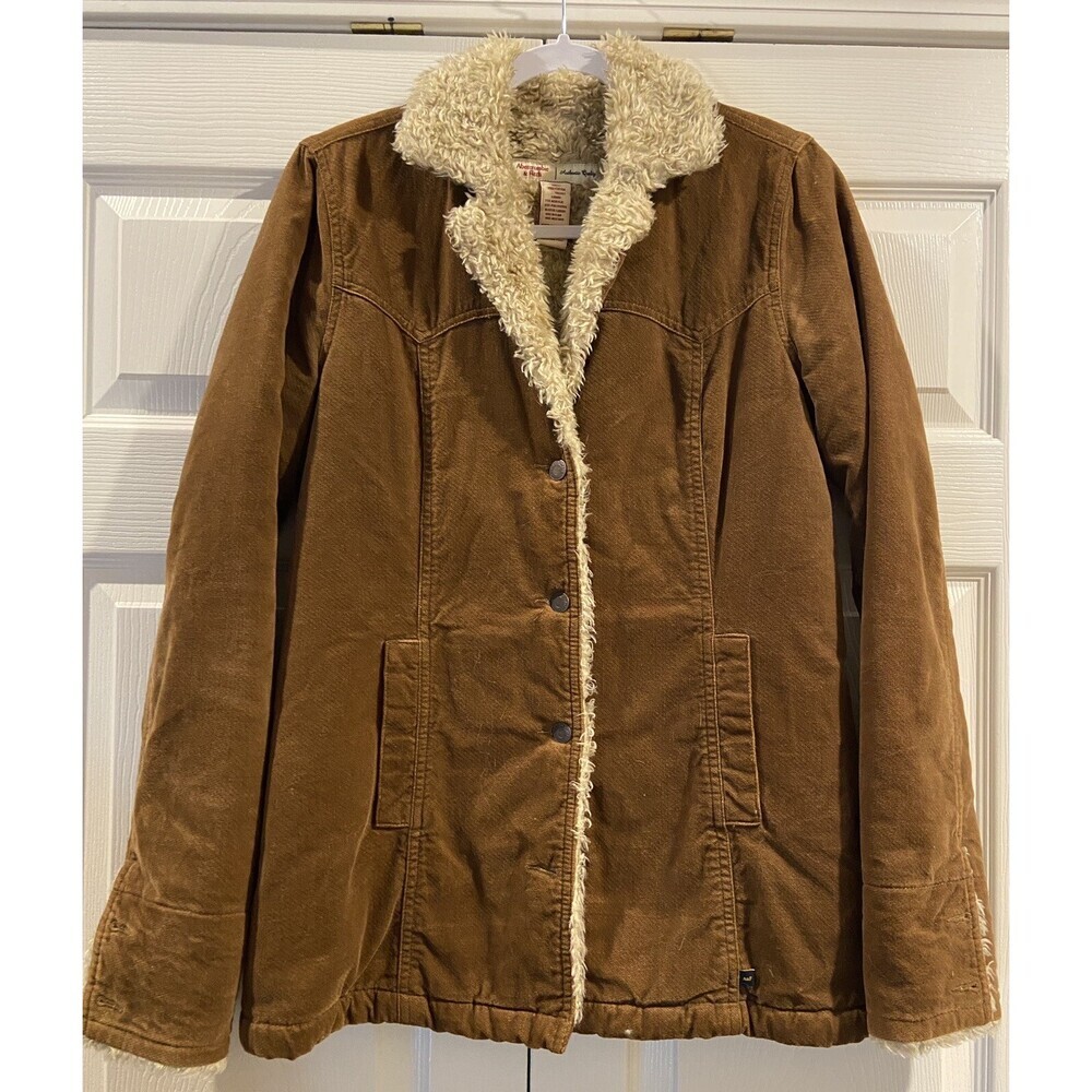 Abercrombie & Fitch Jacket Women Medium Brown Cotton Shearling Coat Soft Neutral